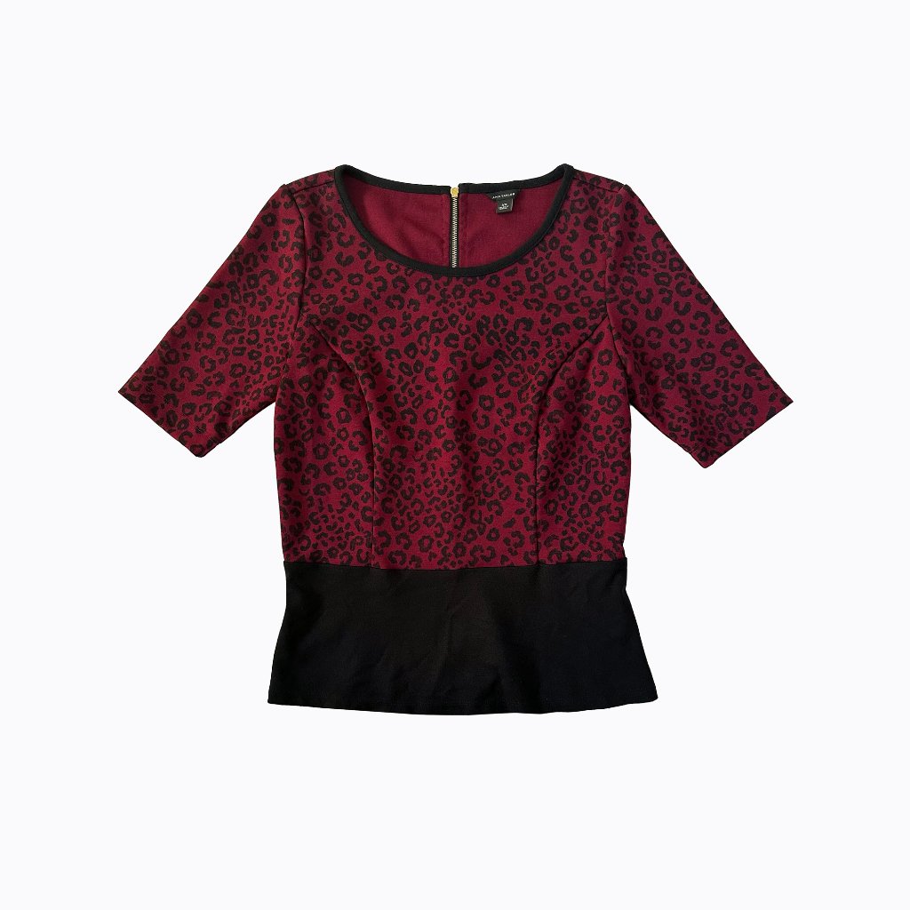 Burgundy Animal Print Peplum Top Xs Leopard Cheetah 90s Y2k Office Siren Mobwife